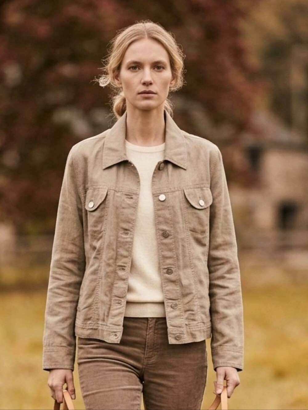 J. Jill Beige 100% Linen/Cotton Blend Button-Up Utility Jacket